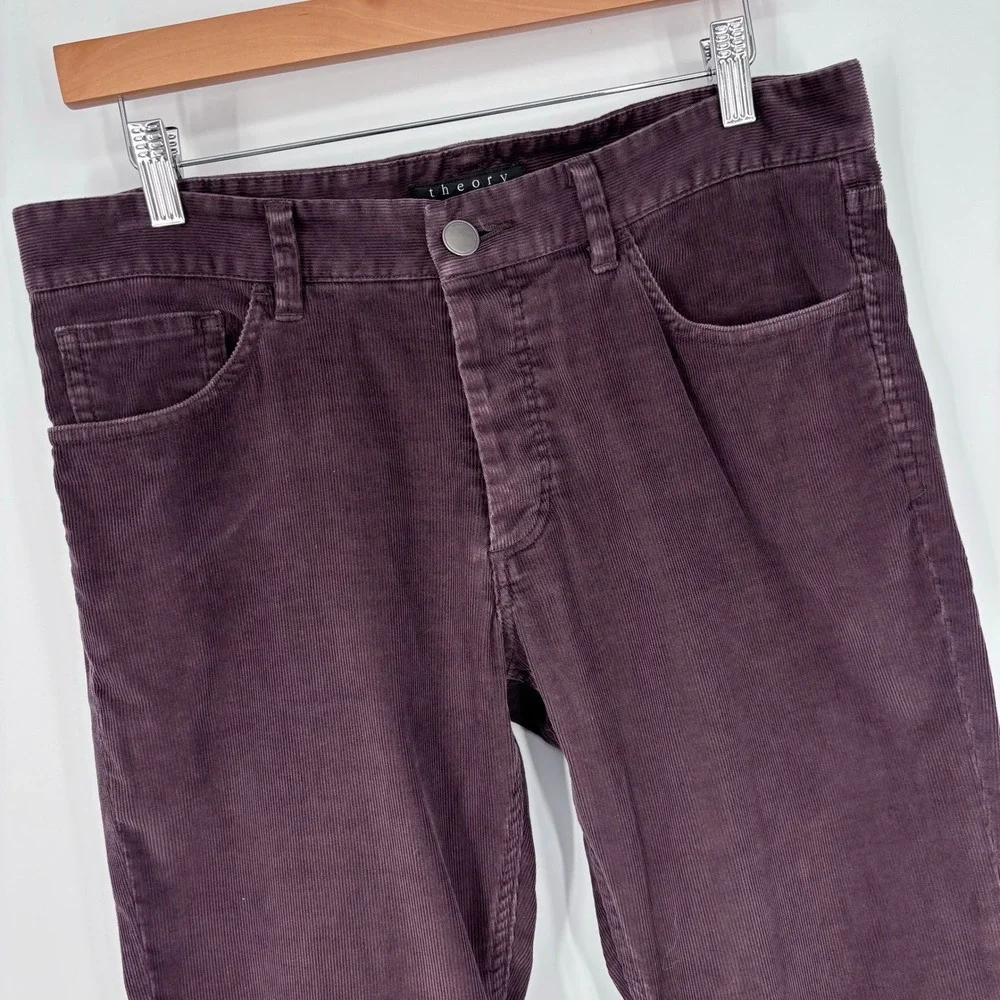 Theory Haydin Represent Corduroy Pants Men 32x30 (Tag 31) Burgundy Slim Straight